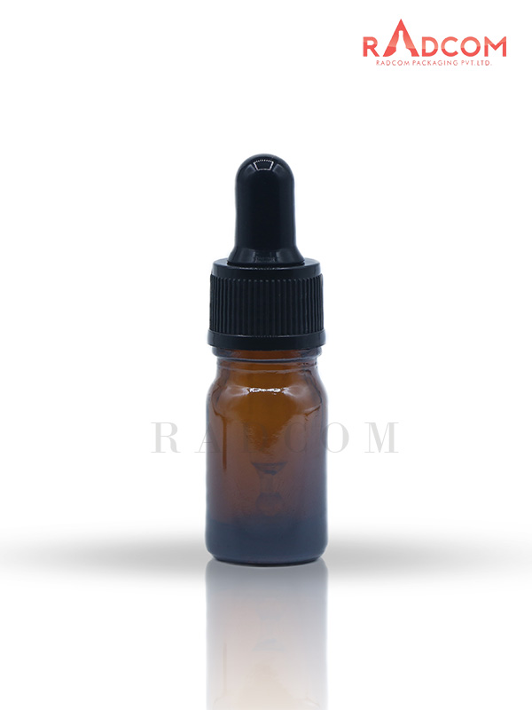 5ML Amber Glass Bottle With Black Dropper Set And Black Rubber Teat And Glass Tube Of Upto 110mm